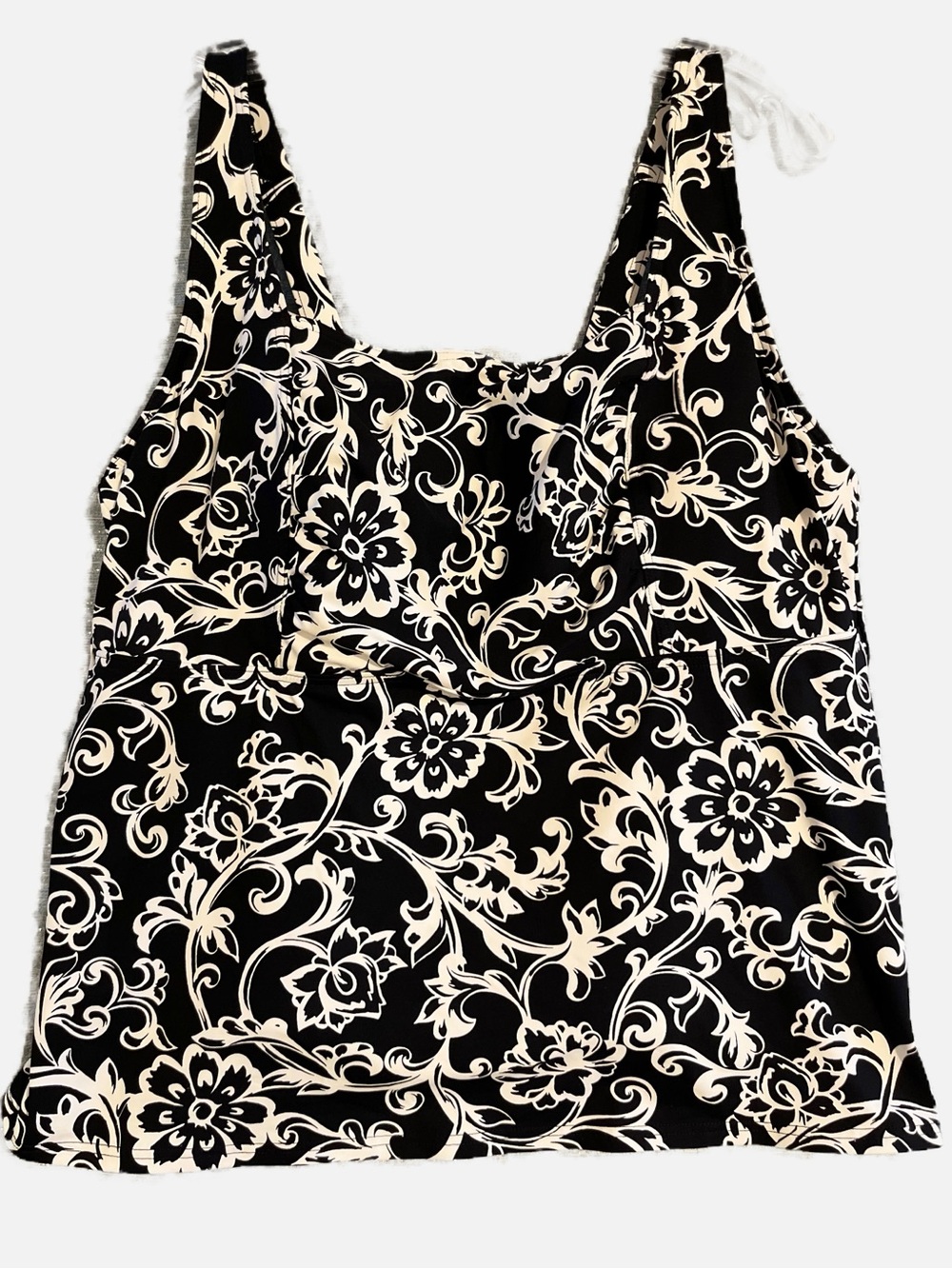 Lands' End Women’s Tankini Swimsuit Swim Top in Black & White Floral Print 18W